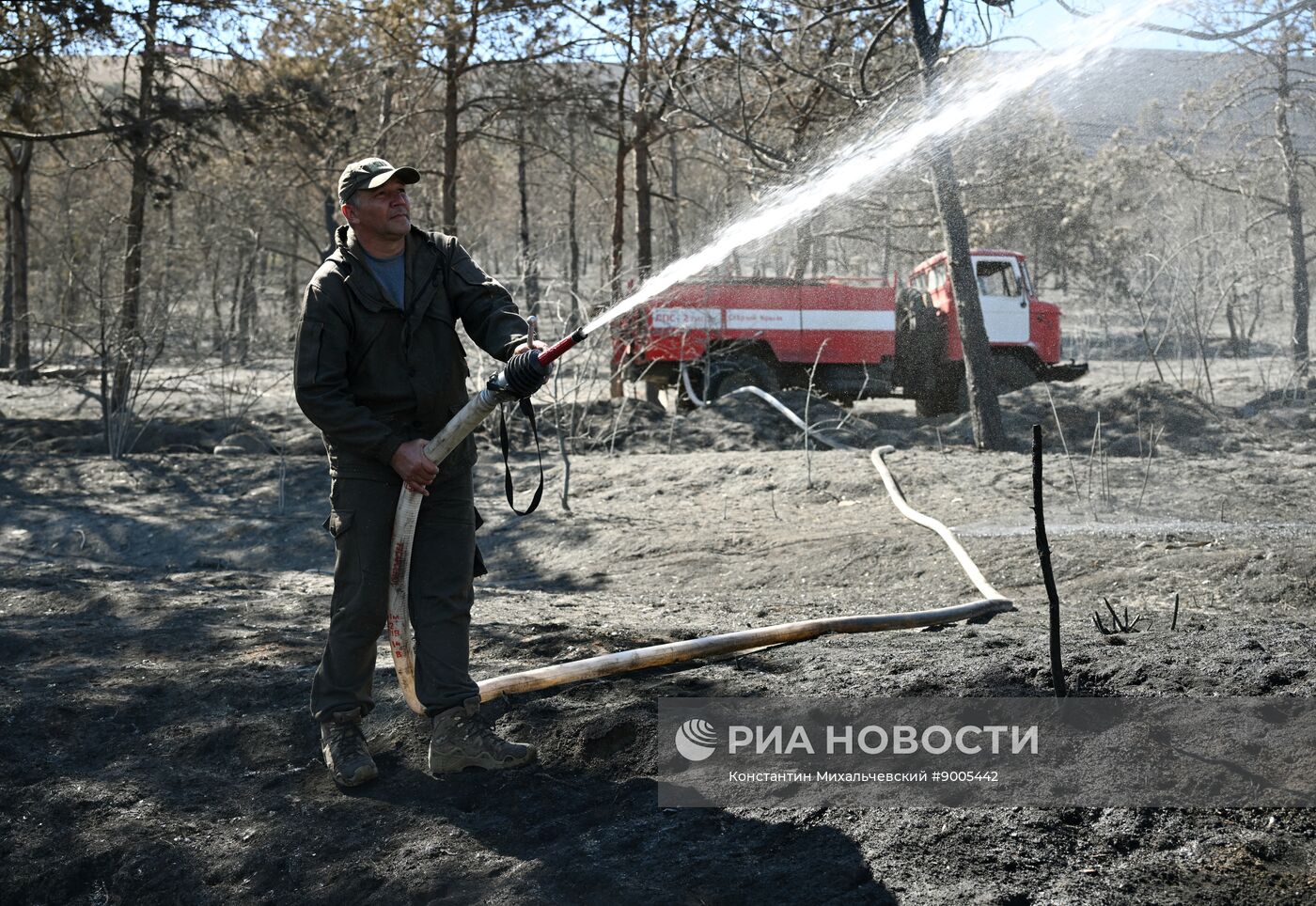 Тушение лесного пожара у поселка Орджоникидзе в Крыму