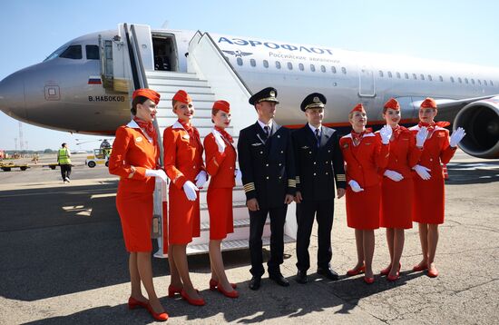 Первый рейс после возобновления работы аэропорта Краснодара