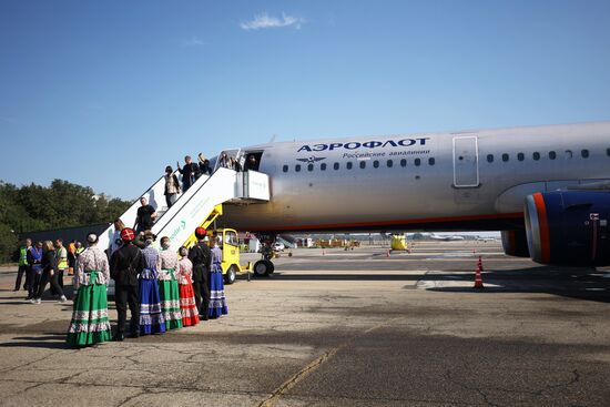 Первый рейс после возобновления работы аэропорта Краснодара