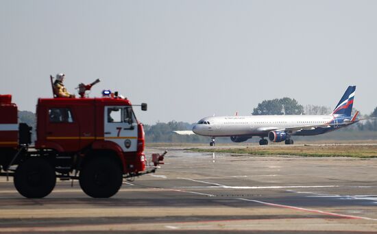 Первый рейс после возобновления работы аэропорта Краснодара