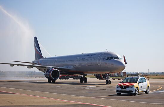 Первый рейс после возобновления работы аэропорта Краснодара
