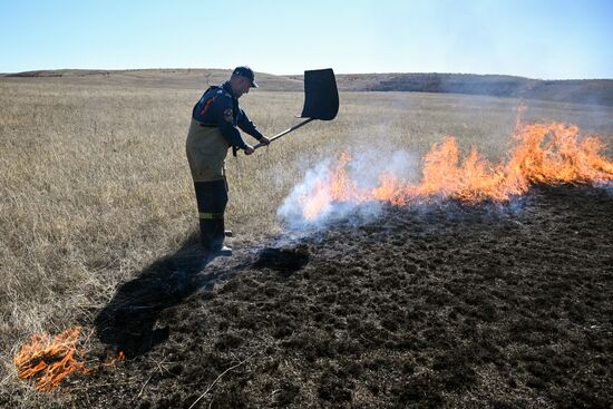 Ландшафтный пожар в Симферопольском районе Крыма