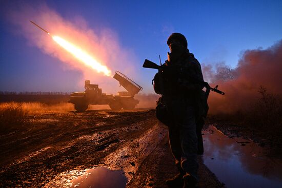 Боевая работа РСЗО "Град" группировки войск "Центр" в зоне СВО