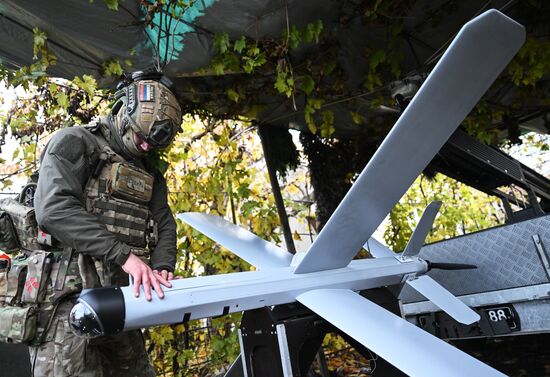 Боевая работа расчета БПЛА "Ланцет" группировки "Центр"