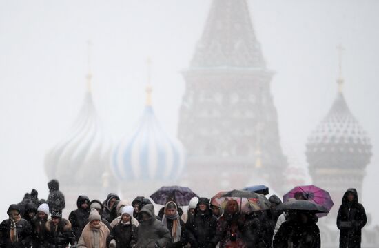 Первый снег в Москве и Санкт-Петербурге