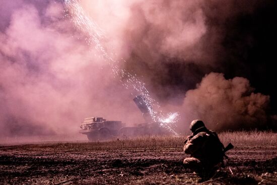 Боевая работа расчета РСЗО "Ураган" на Купянском участке фронта