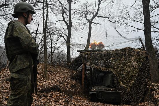Боевая работа расчета САУ "Мста-С" на Купянском участке фронта
