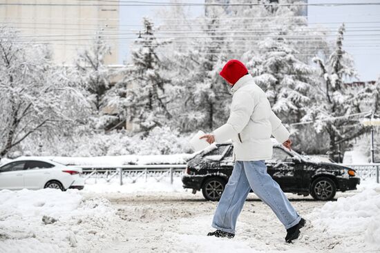 Последствия снегопада в Новосибирске