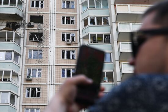 Последствия атаки БПЛА в Подмосковье