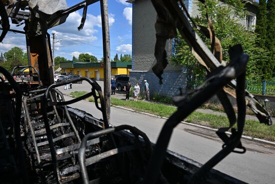 Последствия беспилотной атаки со стороны ВСУ на автобус в ДНР