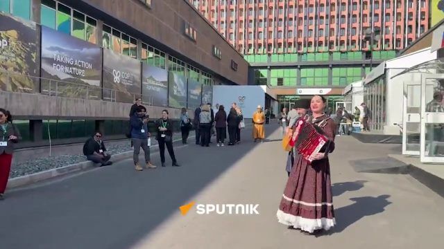 У павильона России на саммите COP-17 в Ереване звучит гармонь